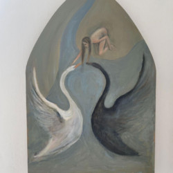 Rachel Shaw - Leda In Between Light and Shadow, 29x44cm, Oil on board Rachel Shaw - Leda In Between Light and Shadow, 29x44cm, Oil on board